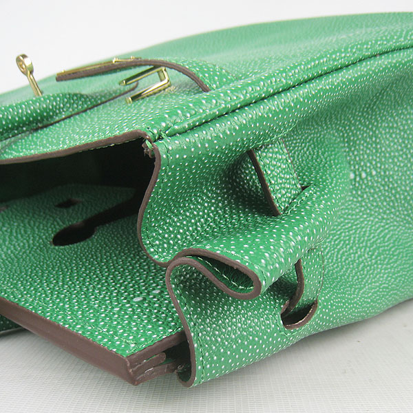 High Quality Fake Hermes Birkin 35CM Pearl Veins Leather Bag Green 6089 - Click Image to Close